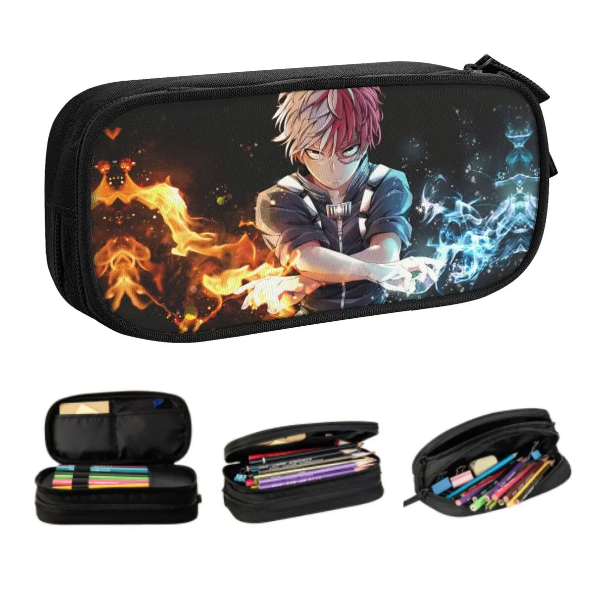 Custom Korean Cool Anime Todoroki BNHA Pencil Case for Boys Gilrs My Hero Academia Large Capacity Pen Box Bag School Accessories