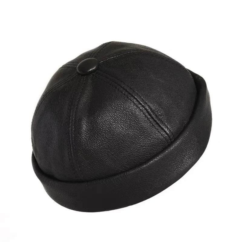 Retro Real Leather Hat Chinese style Hat Sheepskin Cap Brimless Hat Warm Round Male Caps Fashion Winter And Autumn Luxury Hats