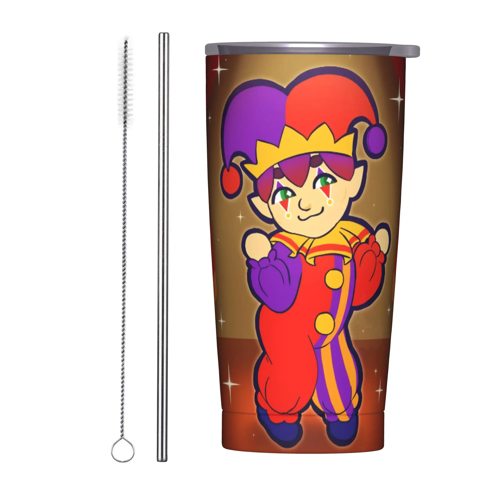 Vaso Térmico Kawaii Hugh Morris Tomodachi Life Game con Tapa, Tazas de Café al Vacío, Vasos Portátiles para Bebidas Frías y Calientes para Exteriores, 20oz