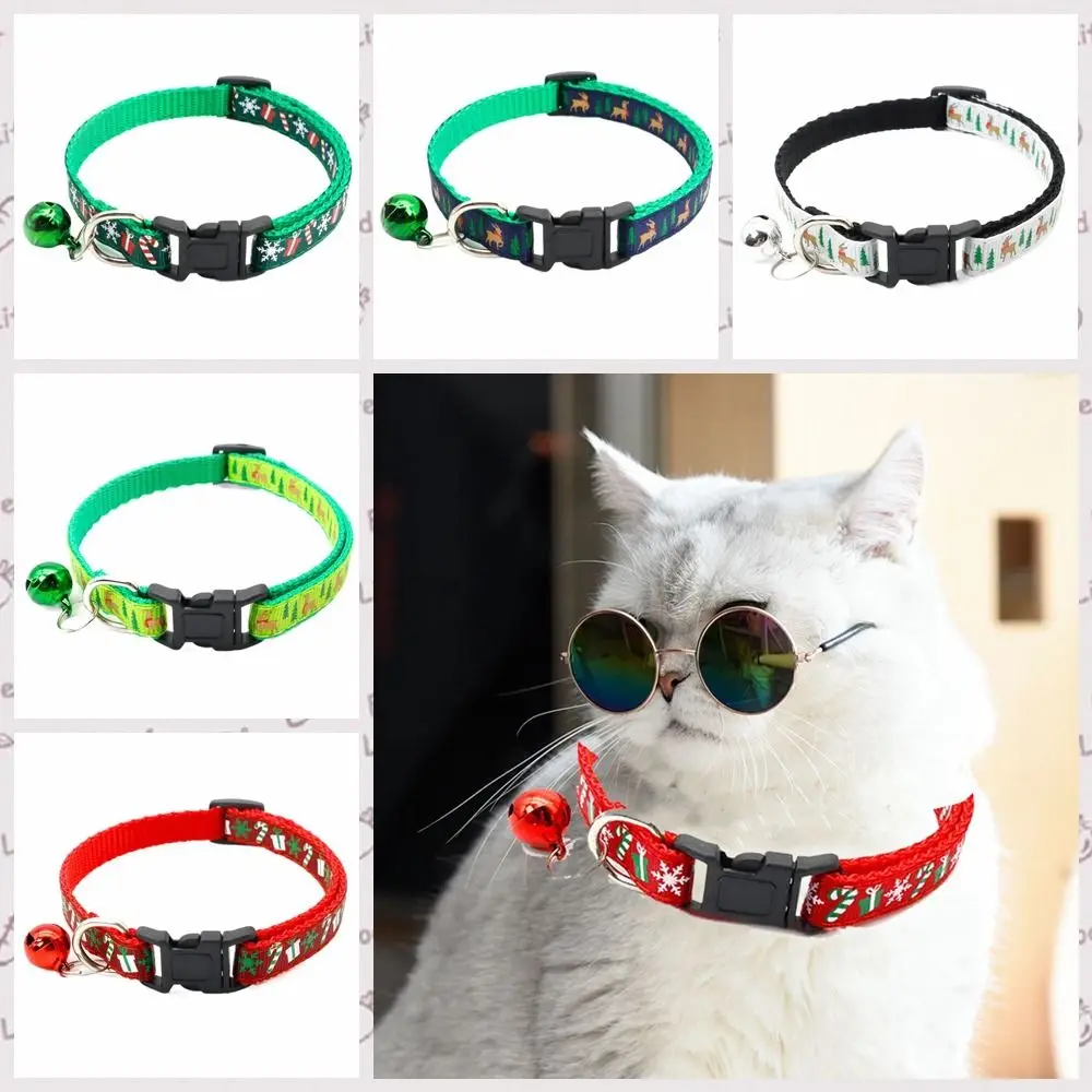 con campana Collar navideño para gatos Patrón de copo de nieve/encaje y ciervo Collar navideño de polipropileno para mascotas ajustable Blanco/Verde/Rojo