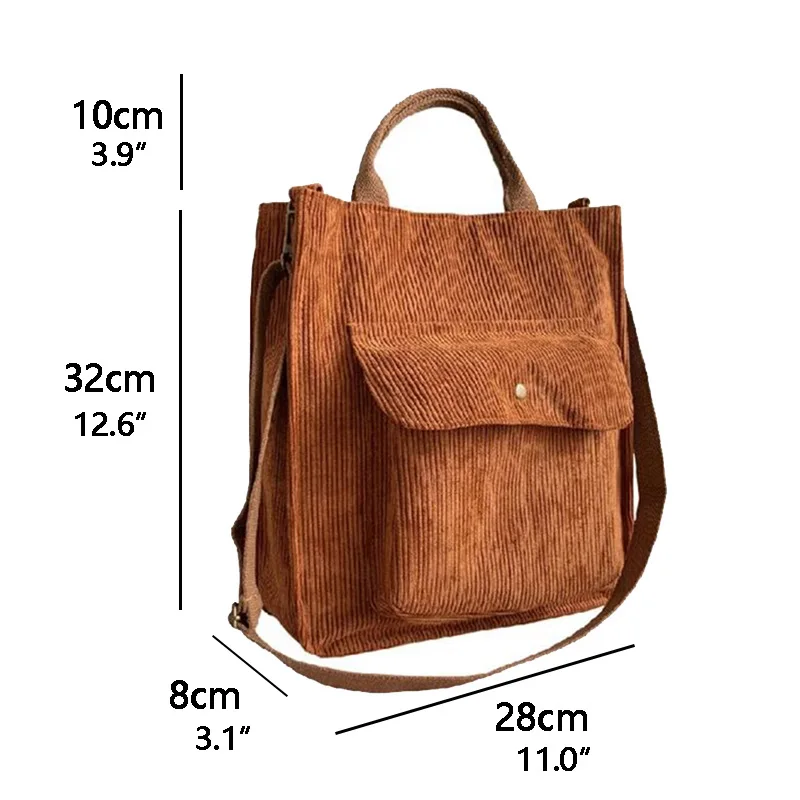 Corduroy Bag for Women 2024 Shopper Bag Designer Handbag Autumn and Winter Girls Student Bookbag Female Canvas Shoulder Tote Bag