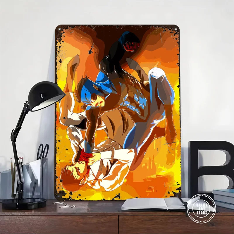 Intense Anime Fight Scene Poster Customized Vintage Metal Signs Wall Art Retro Tin Plaque for Apartment Decoration Room Man Cave