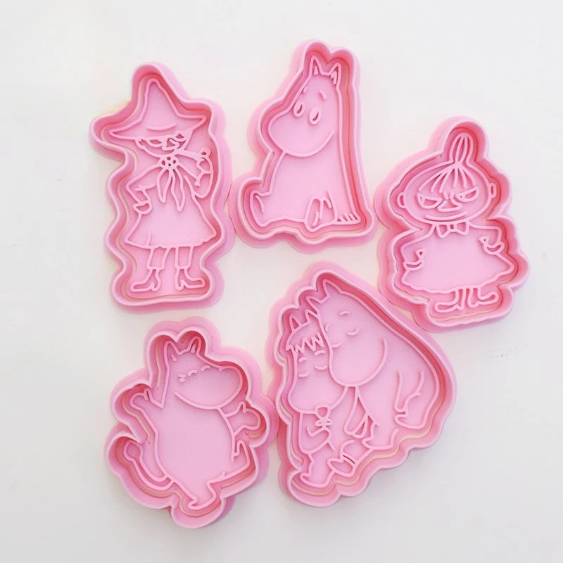 Popularne foremki do ciasteczek Moomin, plastikowe, 3D, urocze, z motywami z kreskówek, foremki do wyciskania ciasteczek, stemple do ciasteczek, akcesoria do pieczenia, do użytku w kuchni.