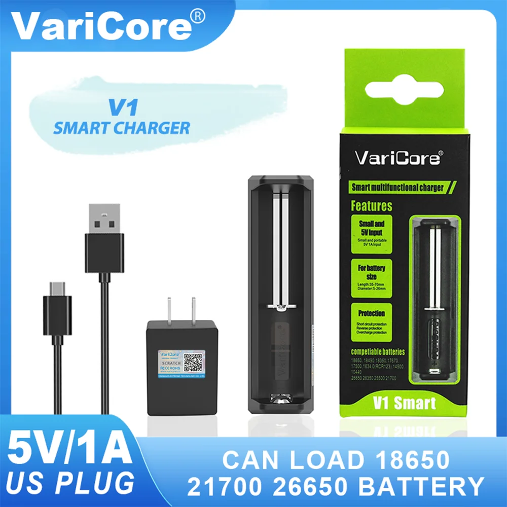 VariCore V1 3.7V 18650 21700 26650 18500 20700 18350 14500 10440 23650 18490 17670 Rechargeable Lithium Battery Charger