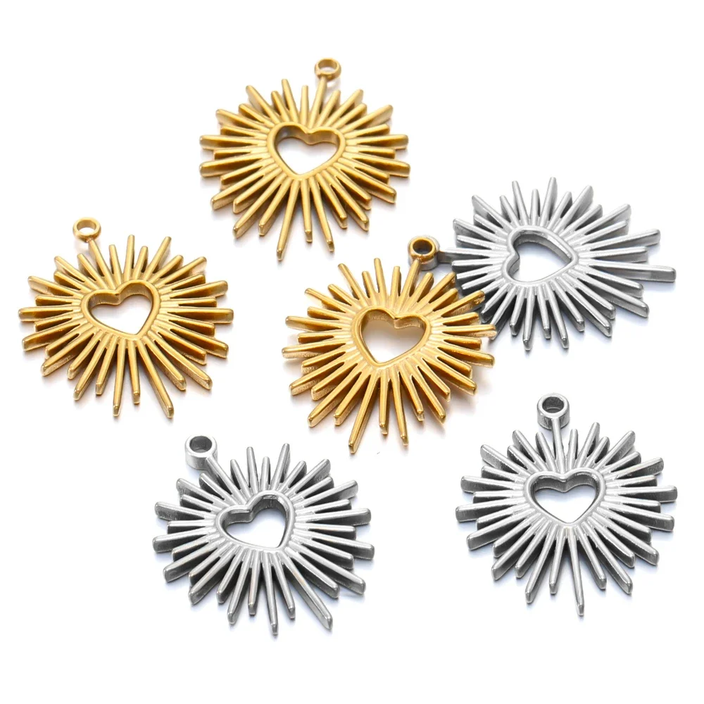 5 шт., нержавеющая сталь, полое сердце, солнечная нить, подвеска в виде солнечного света, подвески для ожерелья, серег, принадлежности для изготовления ювелирных изделий, фурнитура «сделай сам»