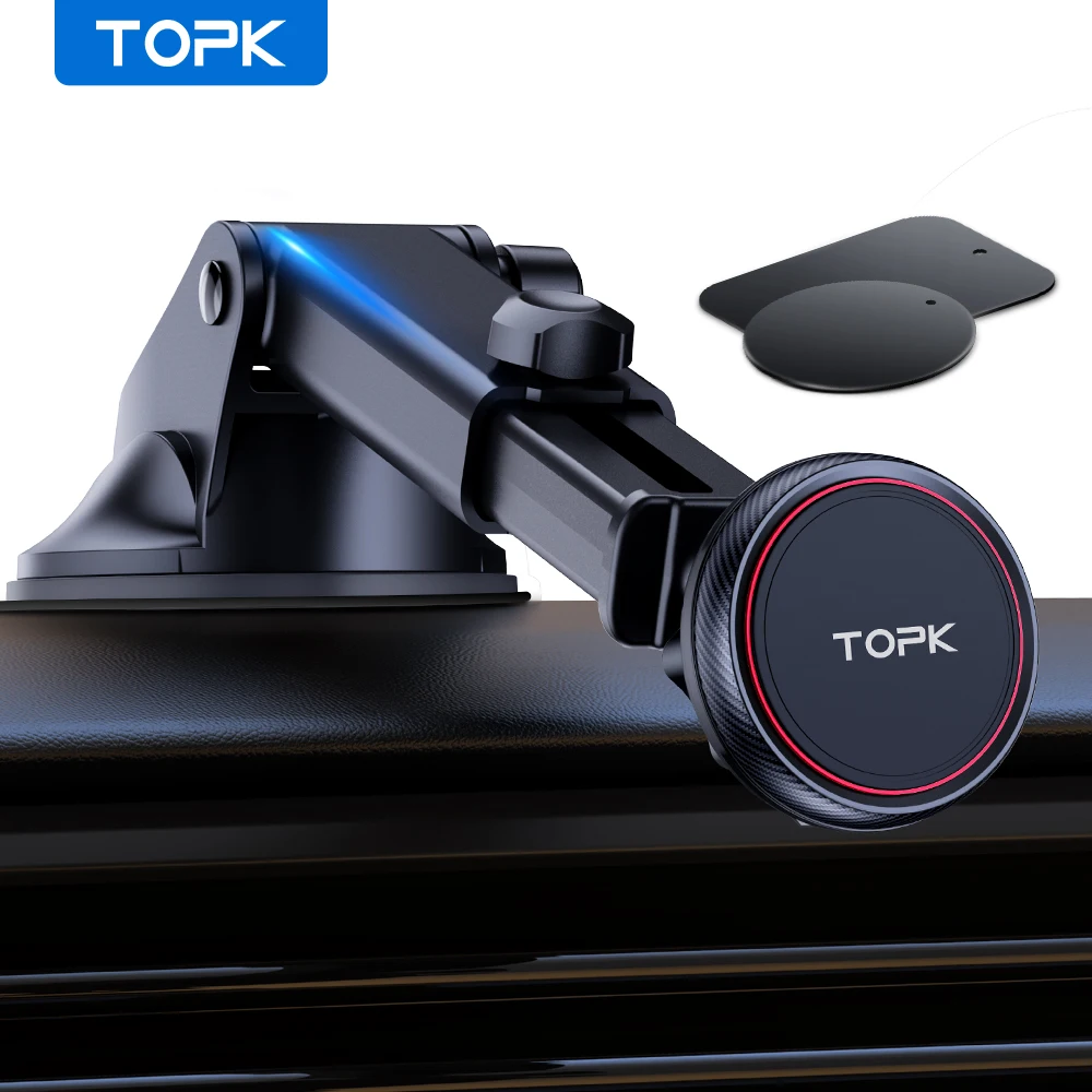 TOPK Magnetische Auto-Handyhalterung für Windschutzscheibe und Armaturenbrett, [Starke Saugkraft], verstellbarer langer Arm für Mobiltelefone – Detail 1
