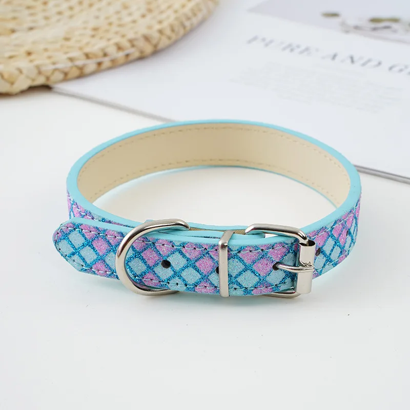 Pet Collar Lattice Sequins Luminous PU Leather Cat Collar Dog Collar Fashion Adjustable Pet Supplies Pet Accessories Dog Leash