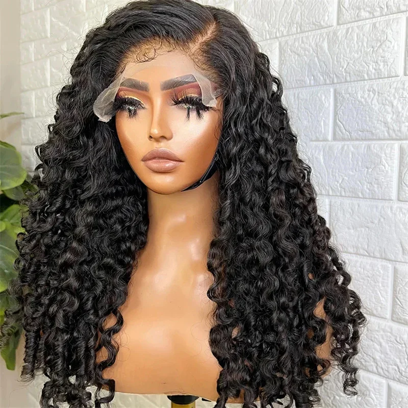 Soft Glueless Natural Black 26" Long Kinky Curly Deep Lace Front Wig For Women BabyHair 180%Density Preplucked Daily Cosplay