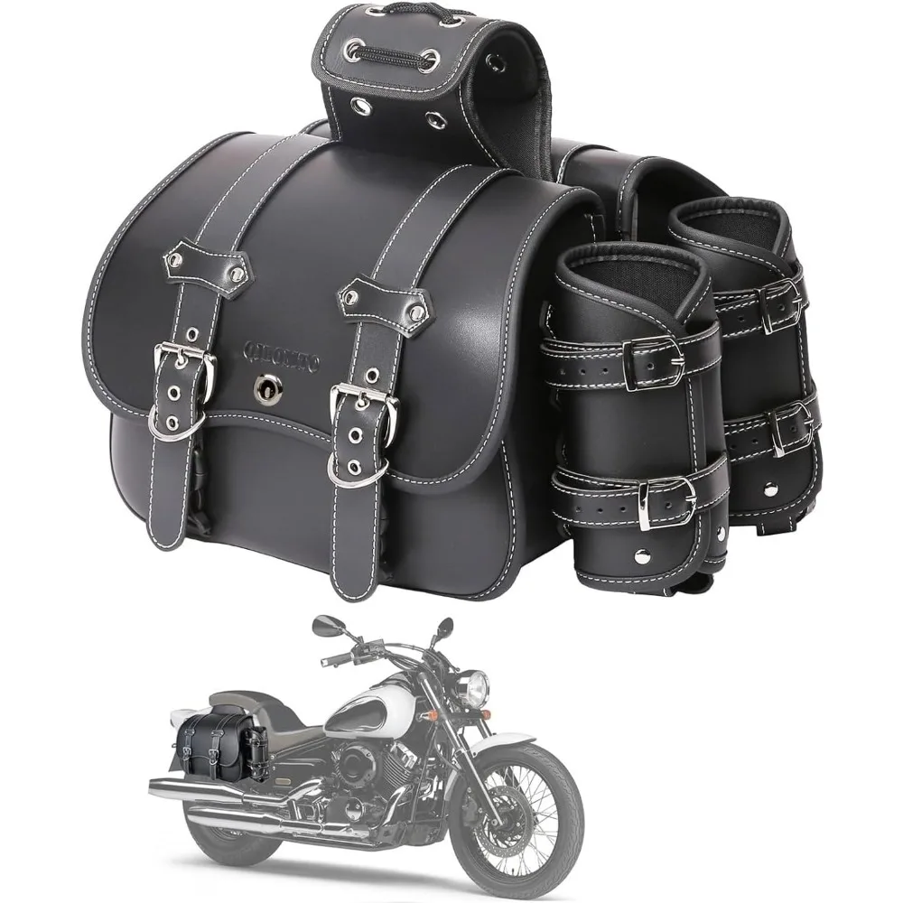 

high-density leather motorcycle saddlebags-throw over saddle bags panniers side bags with cup holder,waterproof,side tool bag,st