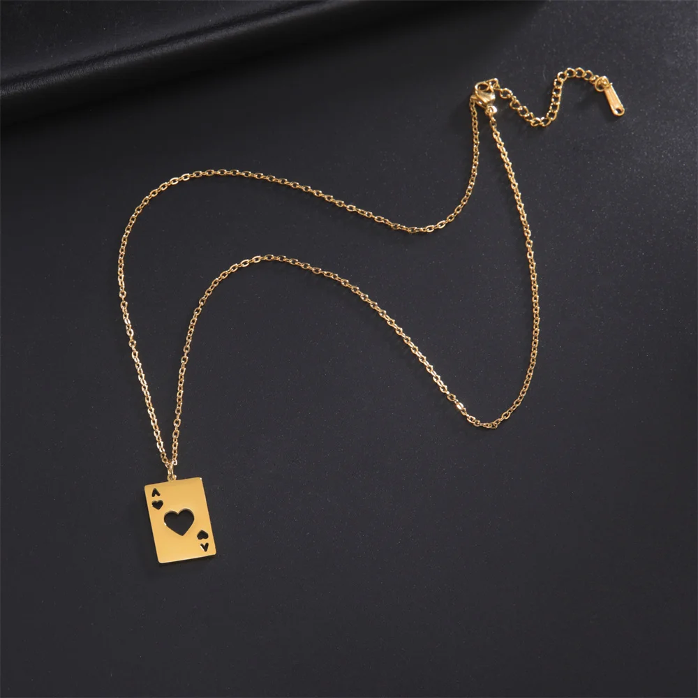 My Shape Lucky Ace Of Spades Necklace for Men Women Poker Card  Pendant Chain Necklaces Stainless Steel Hip Hop Jewelry Gifts