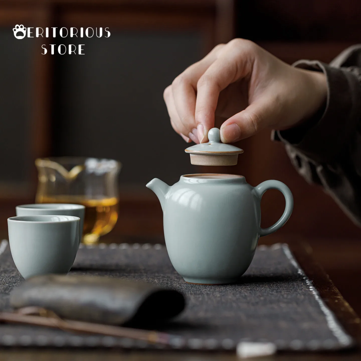 Sky Blue Ru Kiln Infuser Teapot Chinese Brewing Kettle Ceramic Handmade Teapots Gong Dao Bei Puer Kungfu Tea Set - view 3