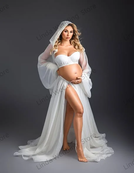 مثير الأبيض ملابس للحمل موردن الحبيب تول الحوامل الفن التقطت الصور الدعائم مخصصة الحمل بيبي دش الجلباب #2