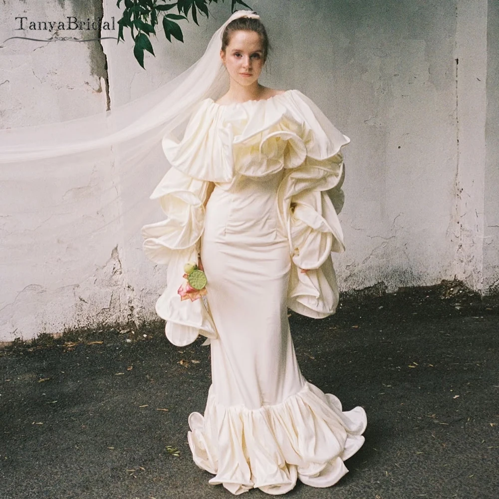 

Luxury Ruffles Long sleeve Wedding dresses ,Mermaid Bridal gowns DW1098