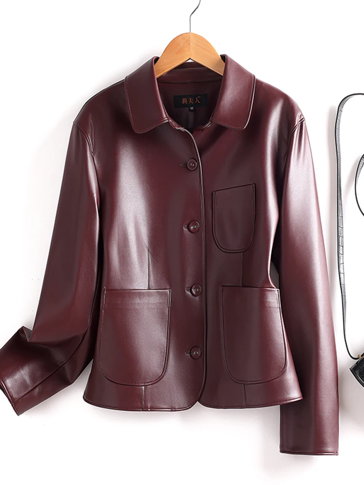  Ning Genuine Leather Jaet Women's Faionable Autumn Winter eepskin Coat Long Sve ort Length Commute Sle