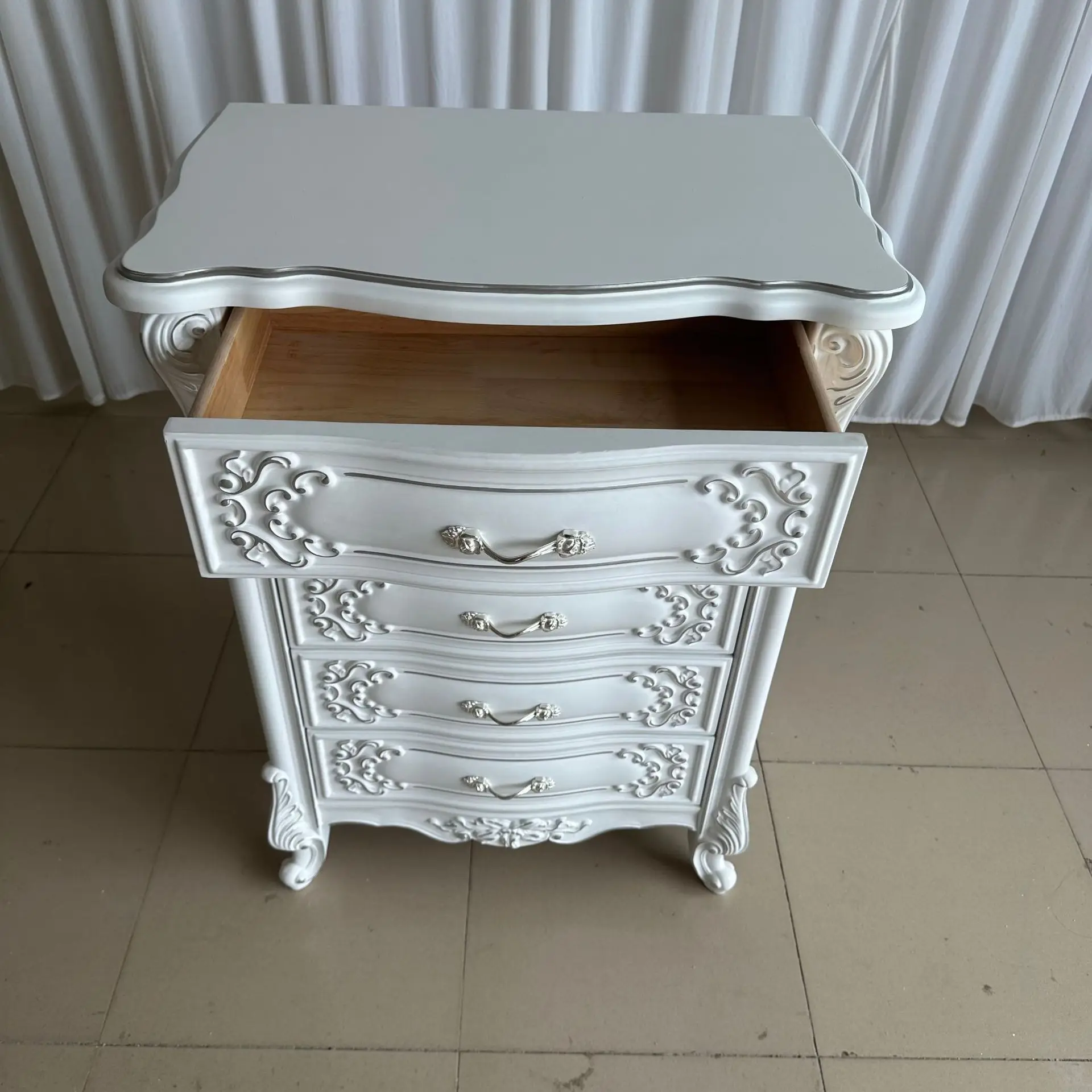 Chest of drawers solid wood European ivory white three-or four  combination bedroom complete storage sideboard