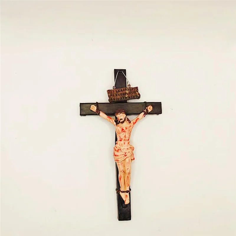 Jesus Crucifix Statue Wall Cross Hanging Decoration Jesus Christ Catholic Home Decor Religious Collection Resin Easy Install