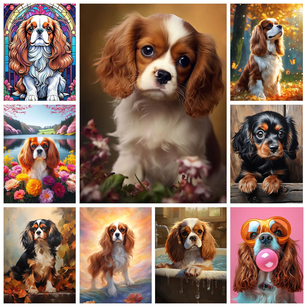 

Кинг Чарльз Спаниель Алмазная картина Домашняя собака Художественный портрет Diy Алмазная вышивка Милая собака Домашний декор Мозаика Картина маслом