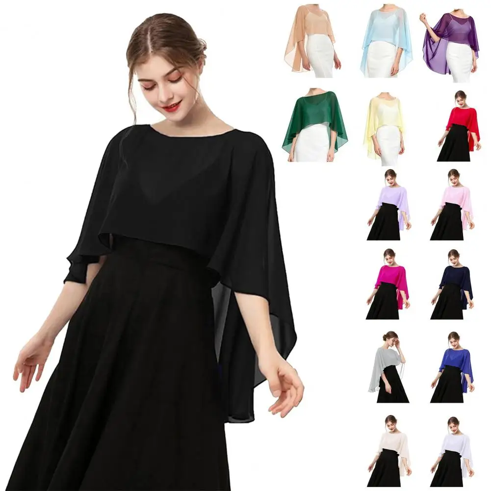 New Fashion Soft Wedding Capes Long Solid Color Chiffon Shrug Sunscreen Wraps Womens Ladies