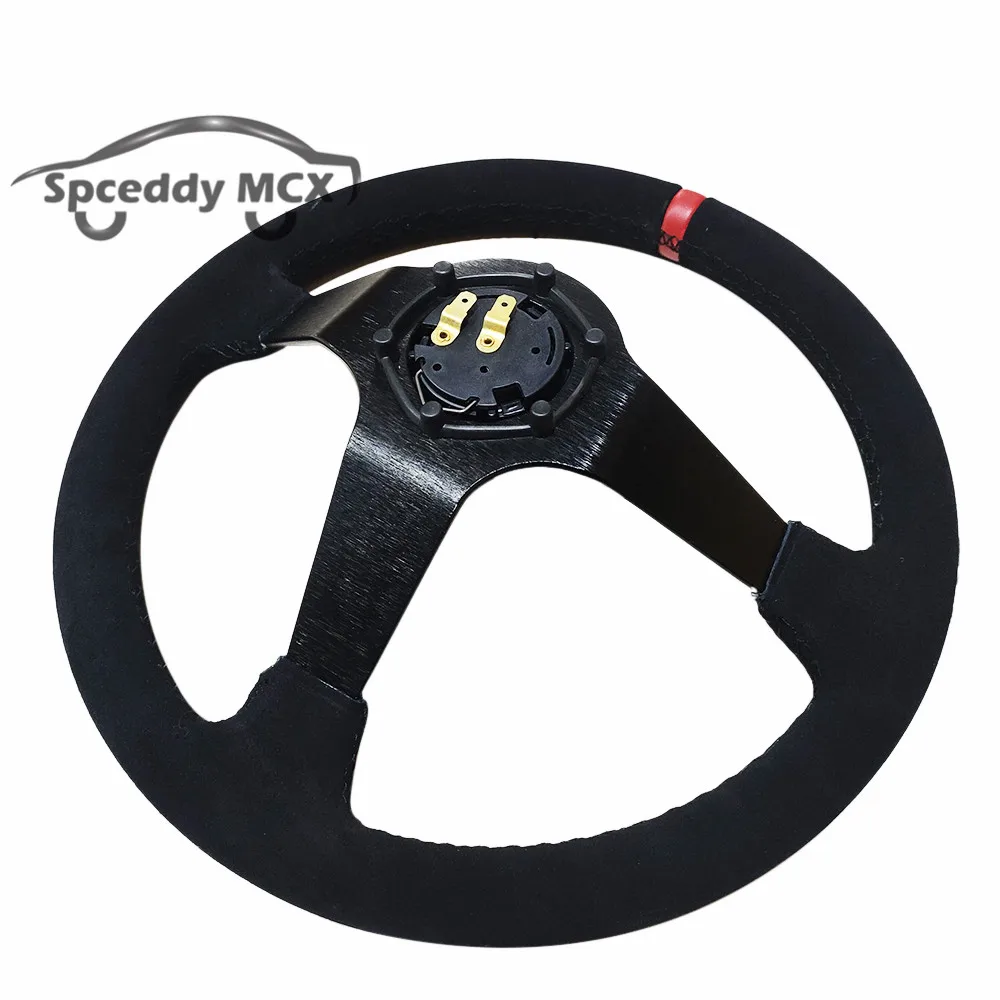 Sp Deep Dish Suede Leather Red Yellow Spoke 14inch 350mm Car Sport Steering Wheel Personalized Sports Modification Accessories