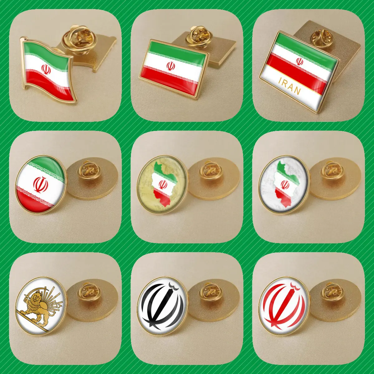 Iran Iranians Map Flag National Emblem National Flower Brooches Badges Lapel Pins