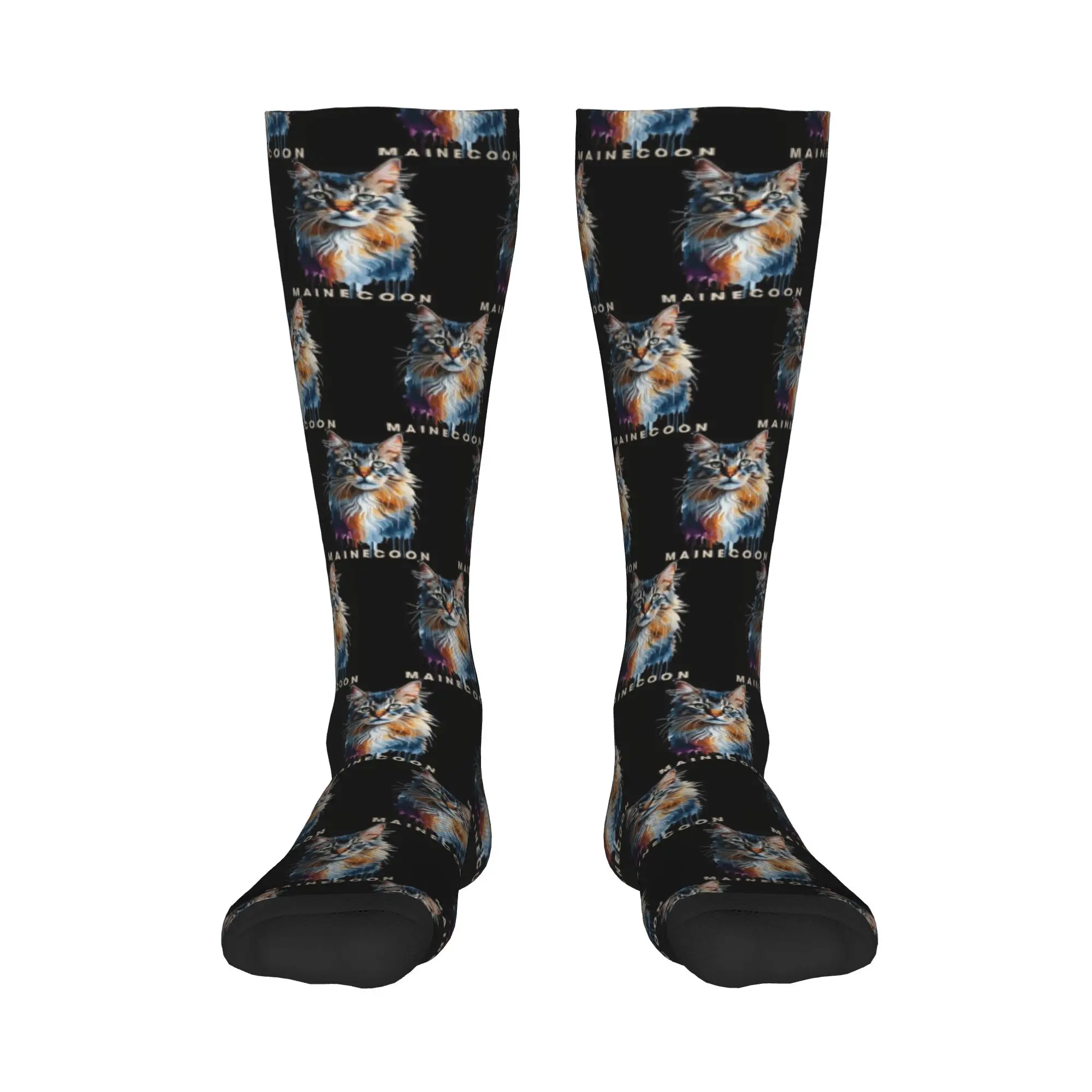 Чулки для экипажа, красочные носки Mainecoon, великолепные носки с изображением кота Мэн-куна, Harajuku, сумасшедшие длинные носки, аксессуары для мужчин и женщин, подарки