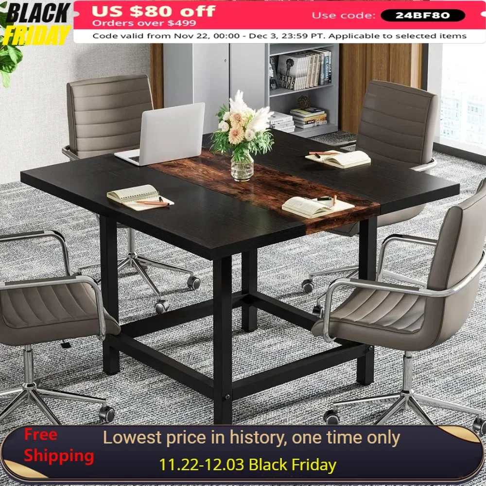 

39.4L X 39.4W X 29.52H Inches Conference Table for 4 People, Chair not Included, Rustic Square Wood Small Conference Table