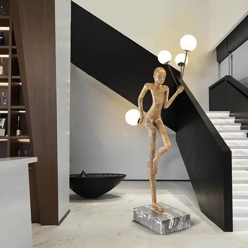 Nordic Modern Abstract Humanoid Sculpture Floor Lamp Luxury Fiberglass Resin Art Light for Living Room Welcome Decoration
