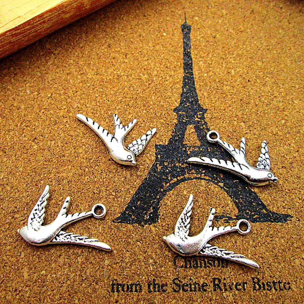 

60pcs--17x26mm Flying Swallow Charms For Jewelry Making DIY Findings Antique Silver Color Alloy Pendants