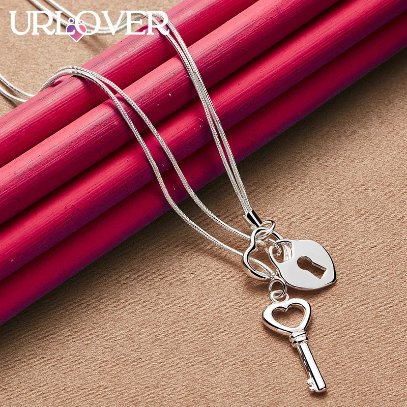 

URLOVER 925 Sterling Silver Necklace For Woman Key Pendant Chain Necklaces Lady Party Wedding Christmas Birthday Fashion Jewelry