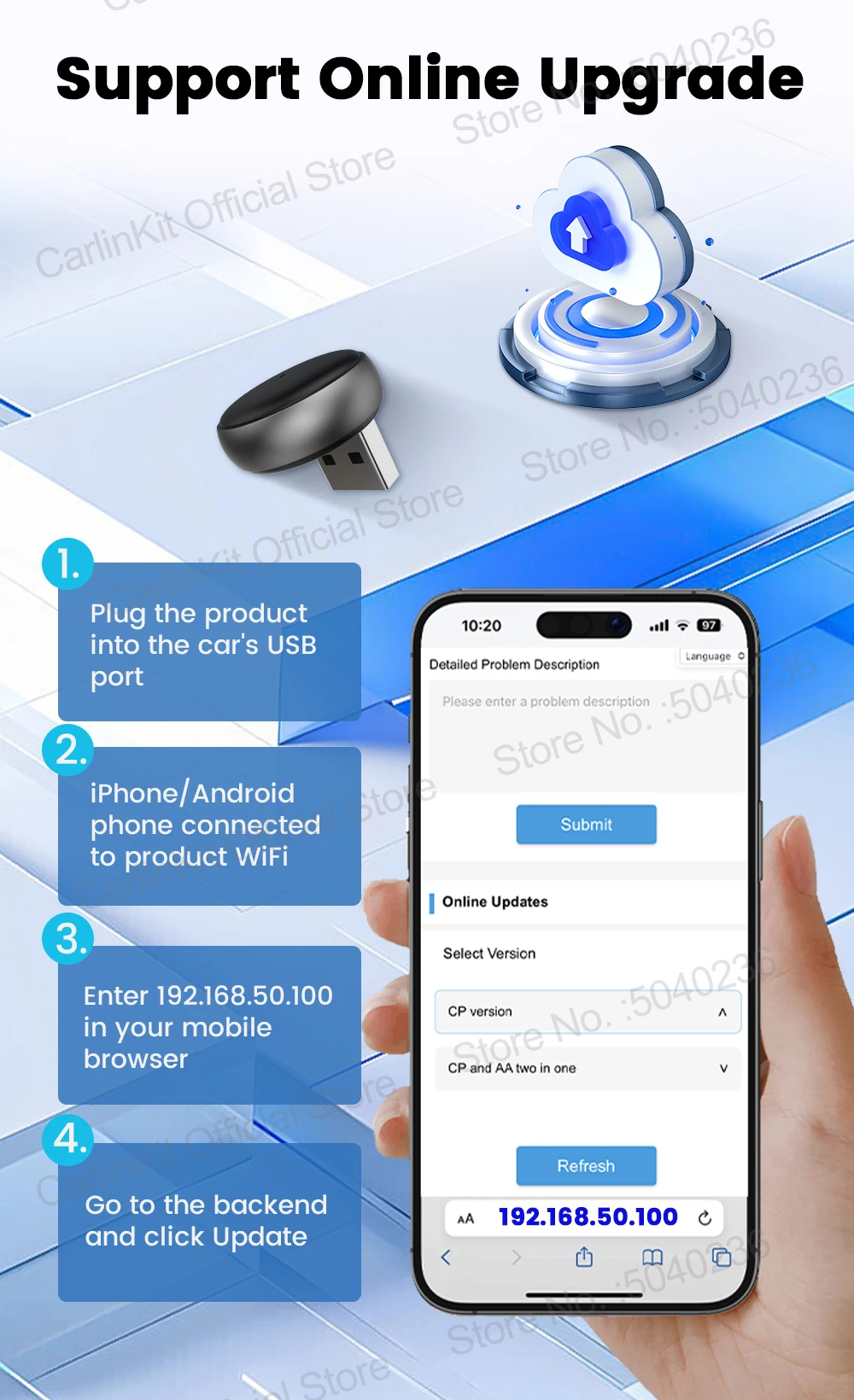 Neuer CarlinKit 5.0 Mini Ultra3 Wireless Android Auto & CarPlay 2-in-1-Wireless-Adapter WIFI Bluetooth Auto Connect Smart Mini Box Plug and Play für Autos – Detail 11