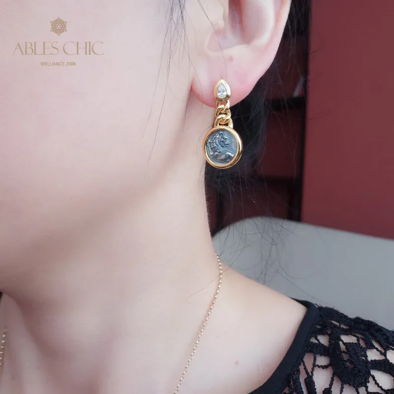 Ables Chic Ancient Coin Chain Drop Earrings Solid 925 Silver Antique Sculpture Earrings C11E4S25980