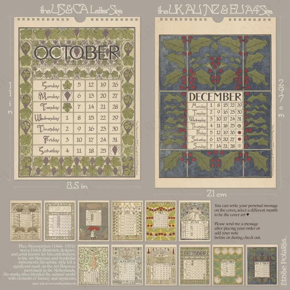 Retro Art Nouveau Kalendarz 2025 Prosty kalendarz biurowy Artykuły szkolne Kalendarz ścienny Planner harmonogramu Knickknacks