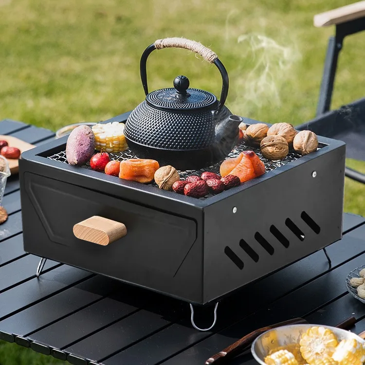 

Household camping patiogrill Outdoor portable charcoalgrill Square stove Camping brazier for making tea