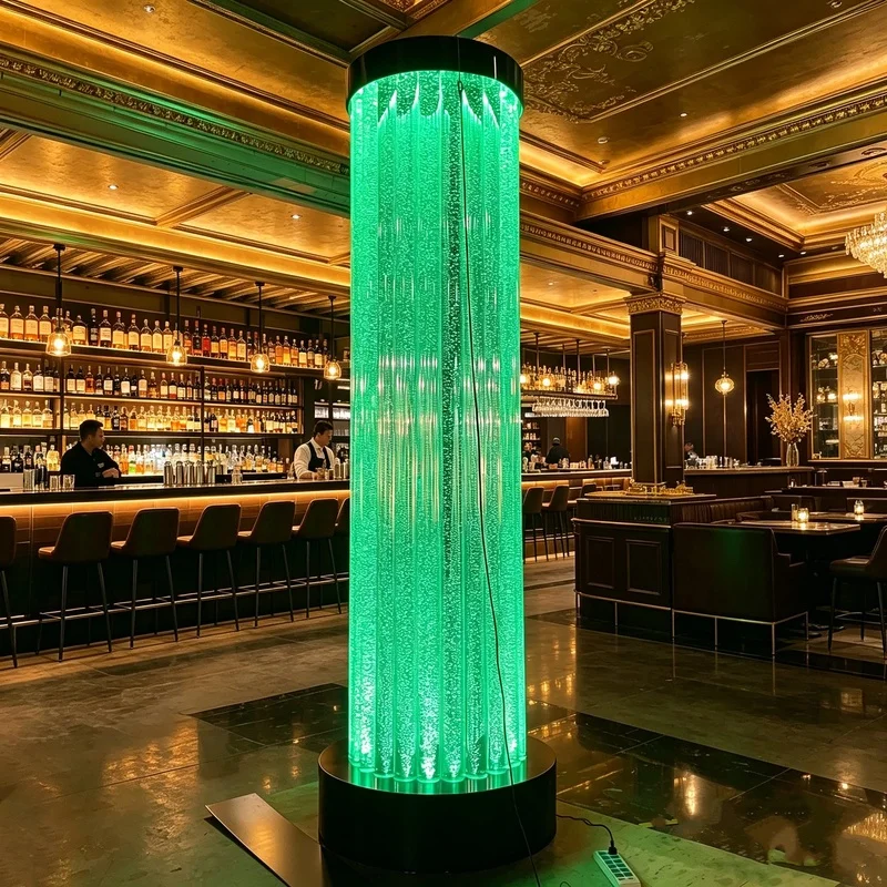 custom.Luxury Acrylic LED Bubble Column Custom Round Cover Bar Decor