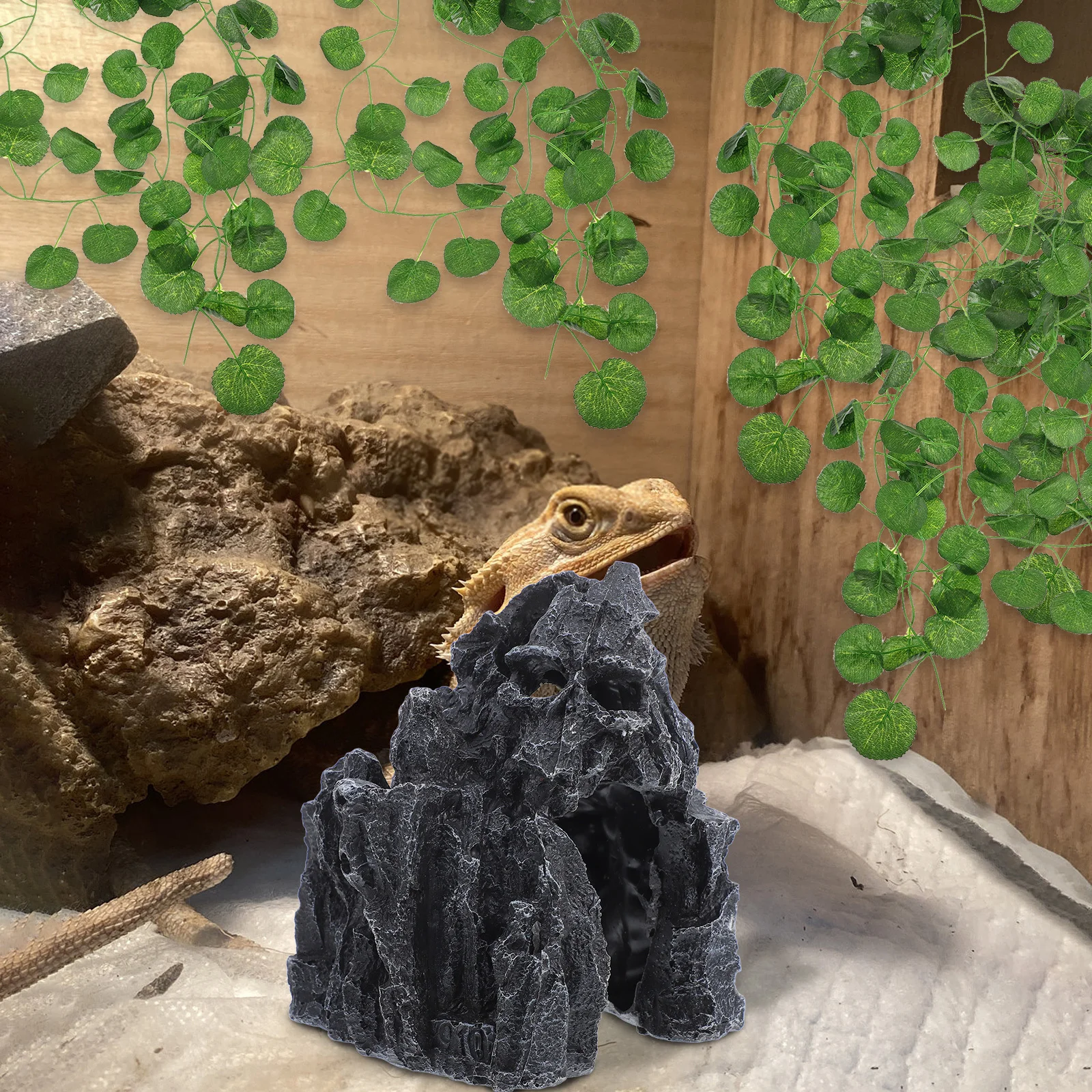 

Reptile Cave Resin Hideout Decorative Shelter Natural Feel Premium Material Lizard Spider Hamster Habitat Dark Atmosphere