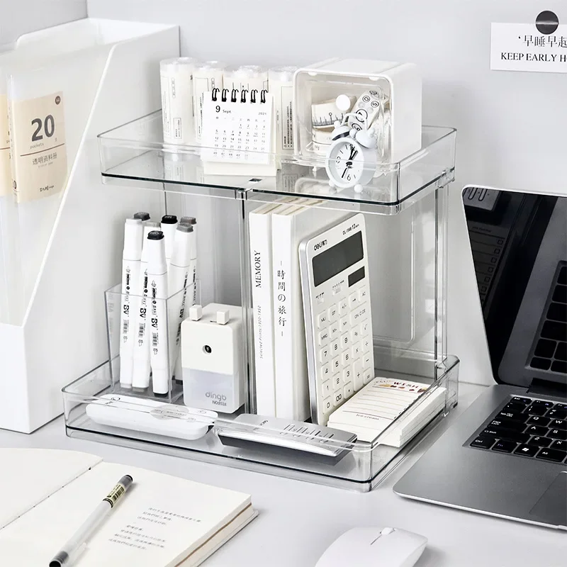 

Настольный прозрачный двухслойный стеллаж для хранения, прозрачный стеллаж для хранения в ванной комнате, настольная стойка для хранения косметики