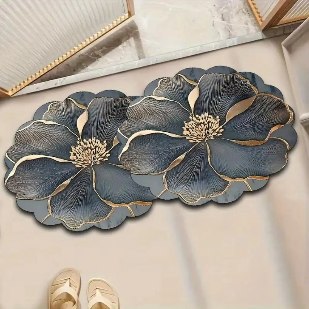 New Floral Pattern Diatomaceous Mud Floor Mat Absorbent Quick-drying Household Door Mat Irregular Splice Non-slip Carpet