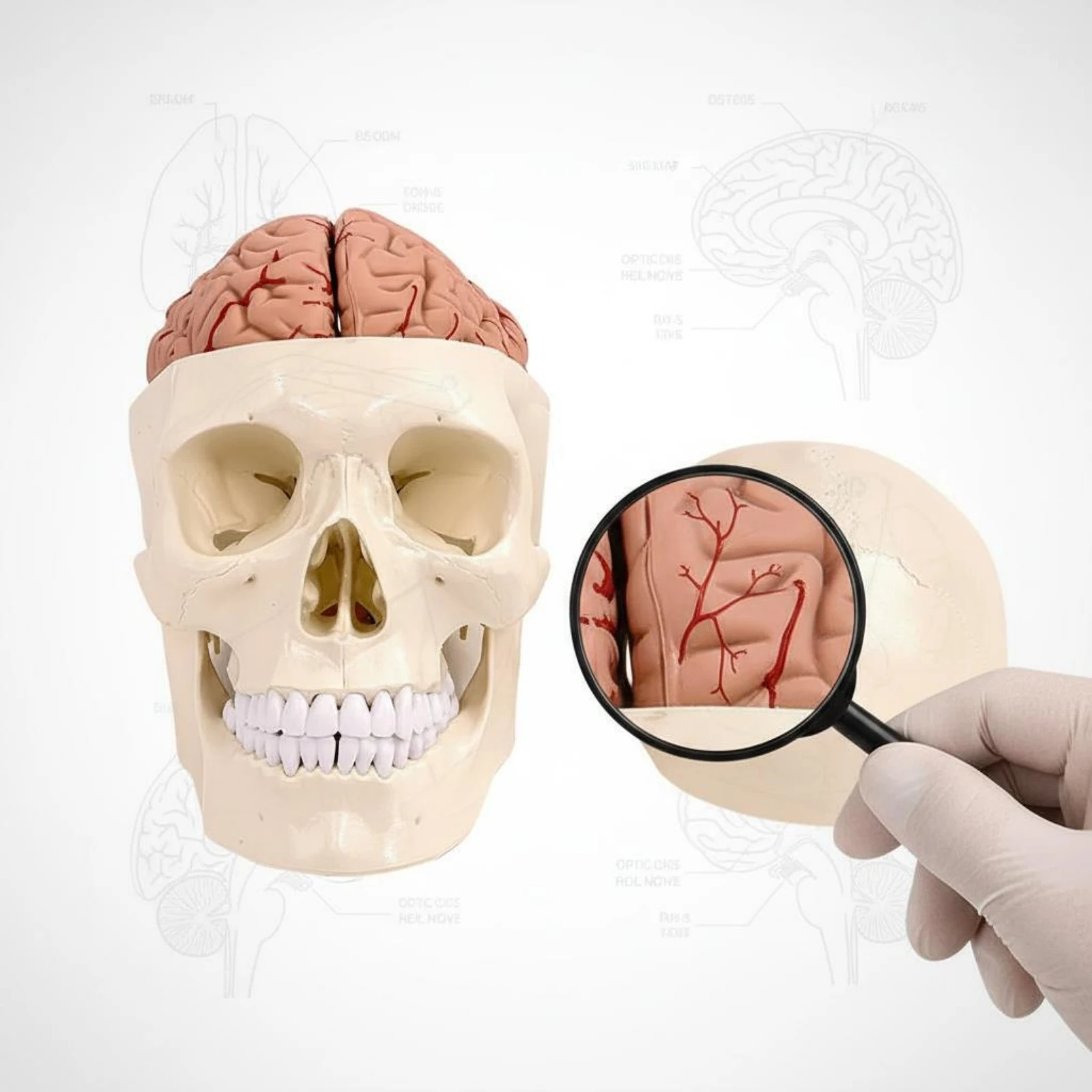 Medical Lab Study - Human Skull and Brain Model Life-Size