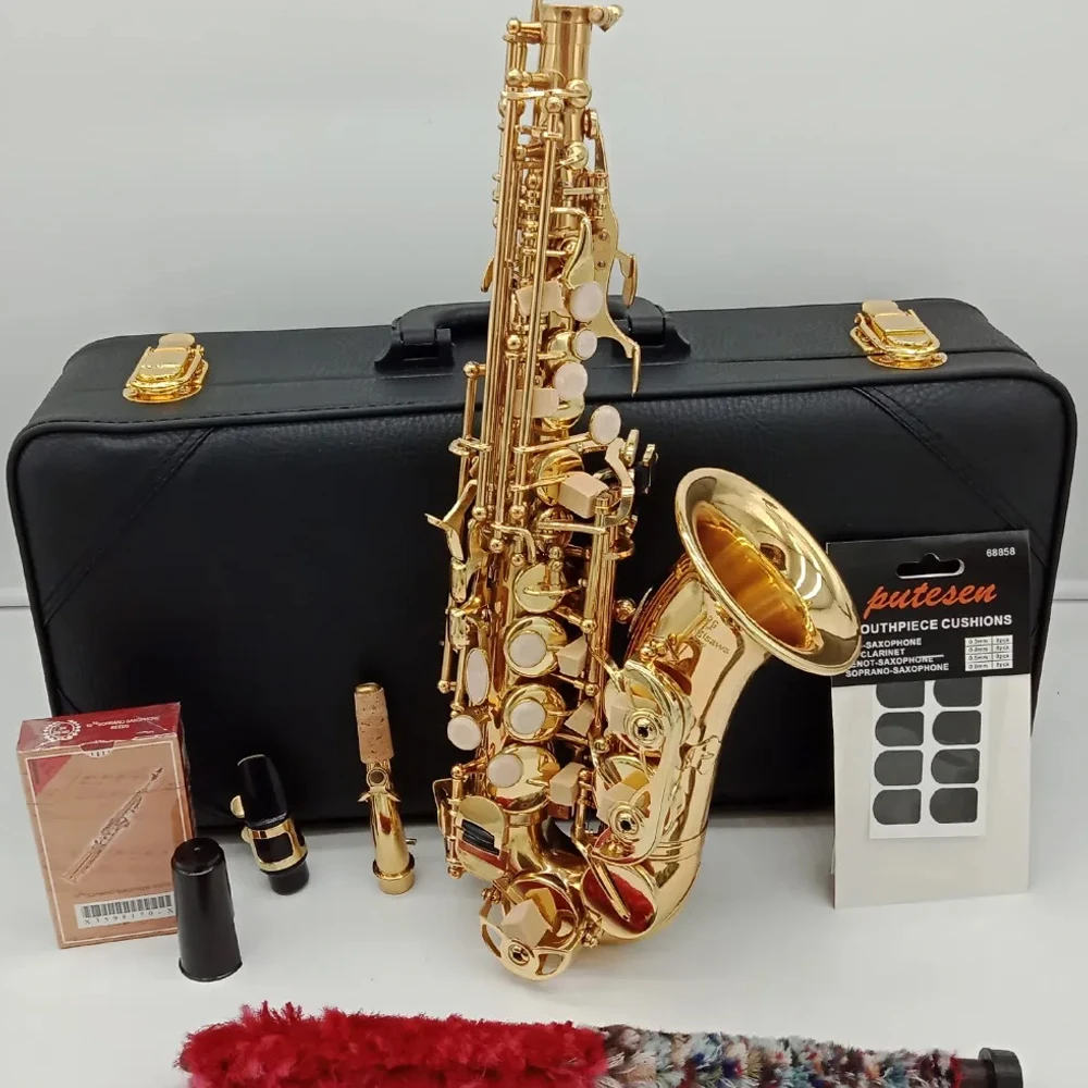 High quality Bb Curved soprano saxophone Sc992 Gold Professional playing instrument curved soprano sax with case