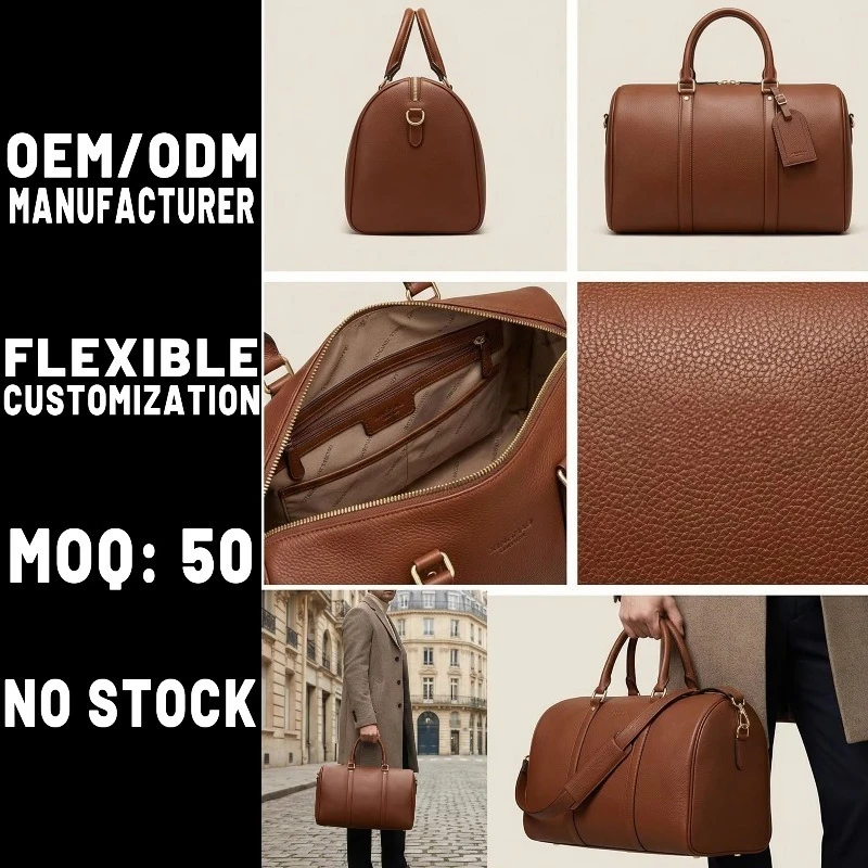 Full Grain Leather Travel Fitness Bag Large Capacity Modern Portable Luggage Luxury Men's Carry-on Luggage Travel Bag