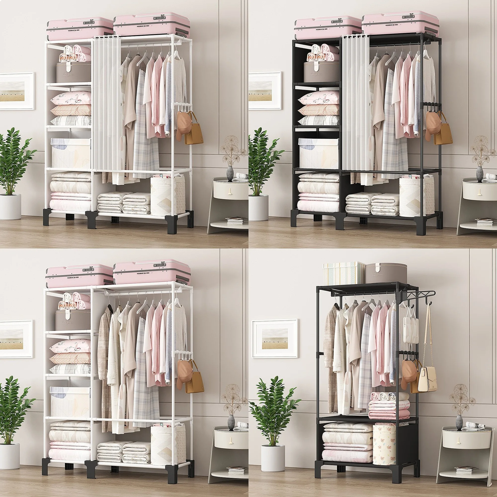 Floor Standing Easy Assembly Wardrobe Simple Storage Shelf Folding Closet Organizer Dust Cover