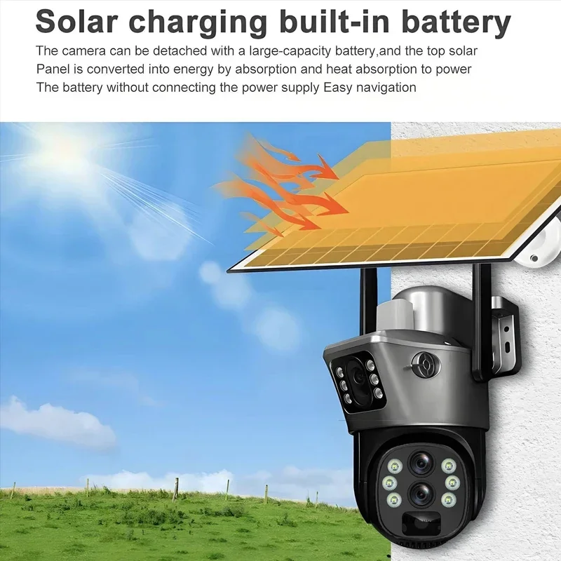 

WiFi Solar Camera Outdoor 10x Zoom 4G SIM 12MP Three Lens Night Vision IP Surveillance Camera Security Protection PTZ CCTV Cam
