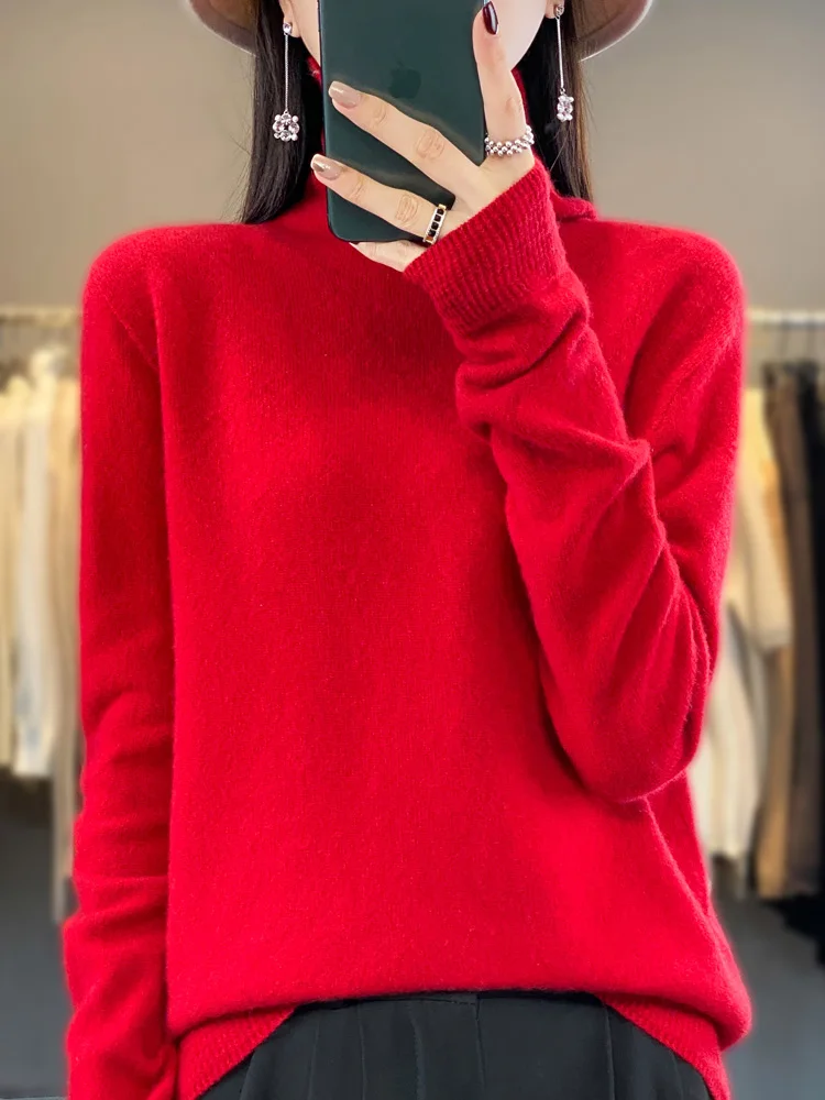 Fashion High Quality Women Sweaters 100% Pure Merino Wool Female Clothing Spring Autumn Turtleneck Top Pullovers Knitwear