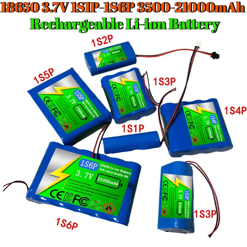 

18650 3.7V 1S3P 3500-21000mAh Rechargeable Li-ion Battery XH2.54 2P Plug for Bluetooth Speaker Small Player Solar Headlight LED