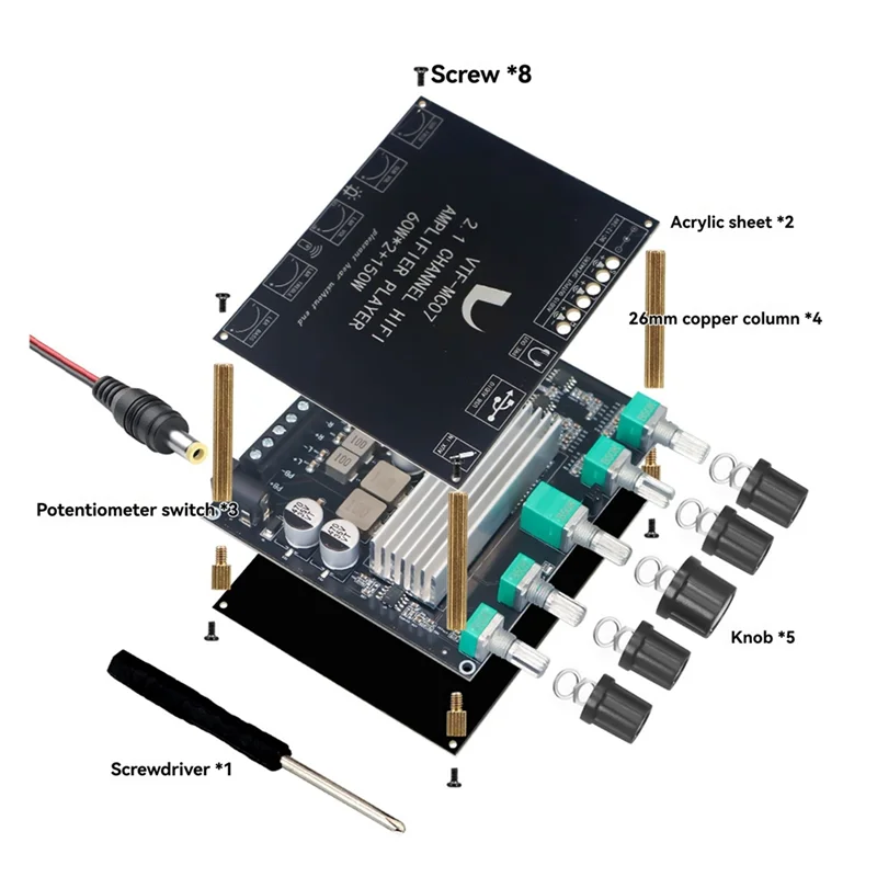 ABAC-2X60w + 150 واط مضخم صوت بلوتوث 5.3 مكبر كهربائي مجلس USB كارت الصوت 2.1 قناة الصوت التعادل فئة D أمبير وحدة