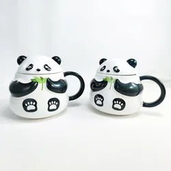 Cute Panda Ceramic Mug with Cover High Beauty Coffee Cups Creative Office Drinking Cup Breakfast Milk Mugs Couple Holiday Gift