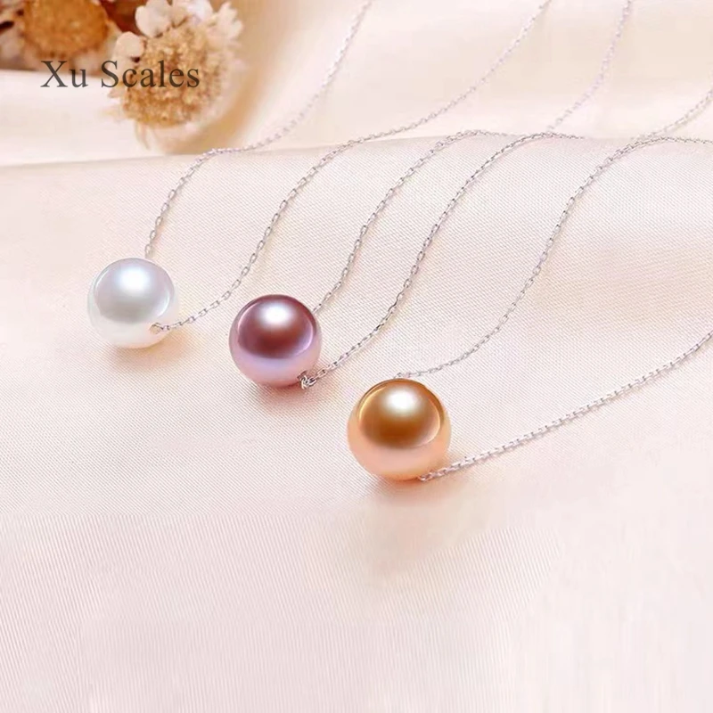 Single Edison Pendant Strong Light Natural Freshwater Pearl Necklace Passepartout Chain Adjustable Length Delicate Gift for Girl