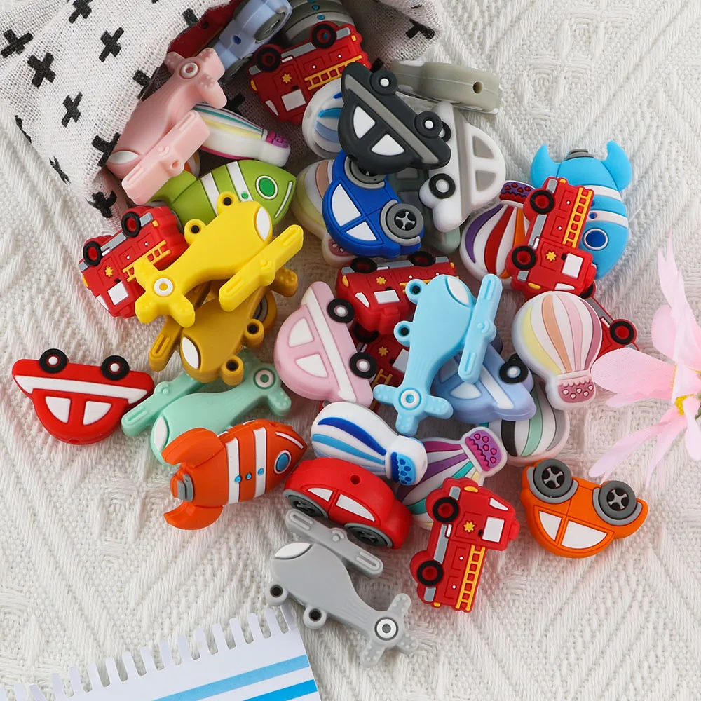 Sunrony 5/10Pcs Focal Silicone Beads Cartoon Rainbow Car Air Balloon For Jewelry Making DIY KeyChain Necklace Accessories