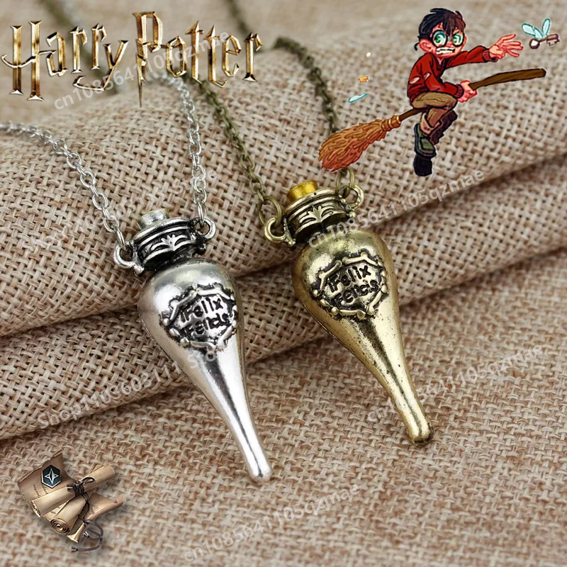 Harries Necklace Felix Felicis Pendant Magic Lucky Poison Bottle Alloy Jewelry Vintage Movie Book Witch Wizard Accessories Gifts