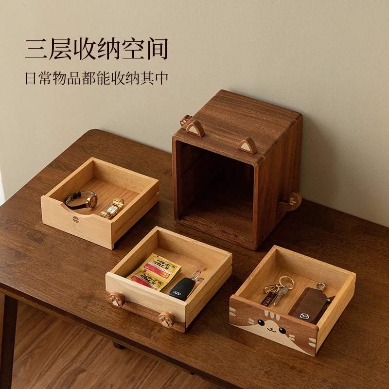 Solid wood desktop storage box, drawer type sundries organizing box, office